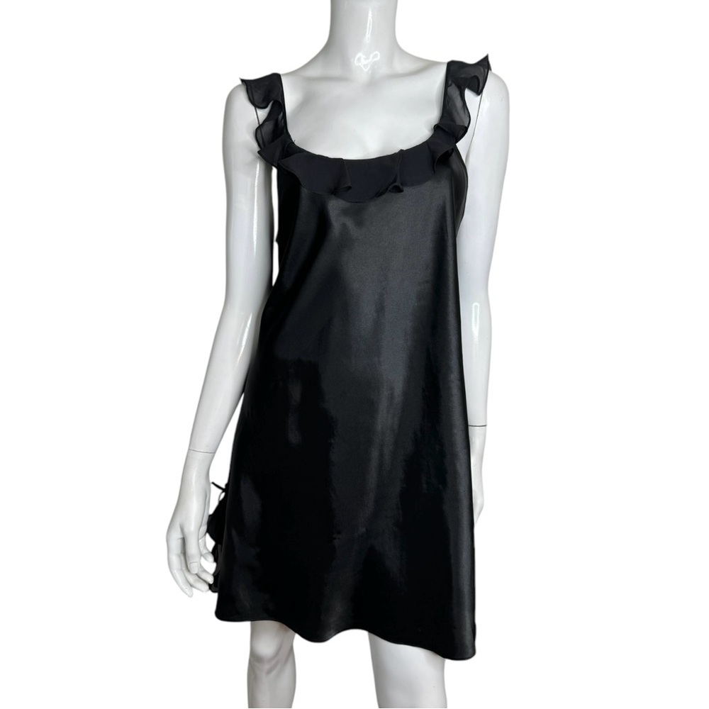 Morgan Taylor Ruffled Shoulder Spaghetti Straps Black Mini Slip Dress